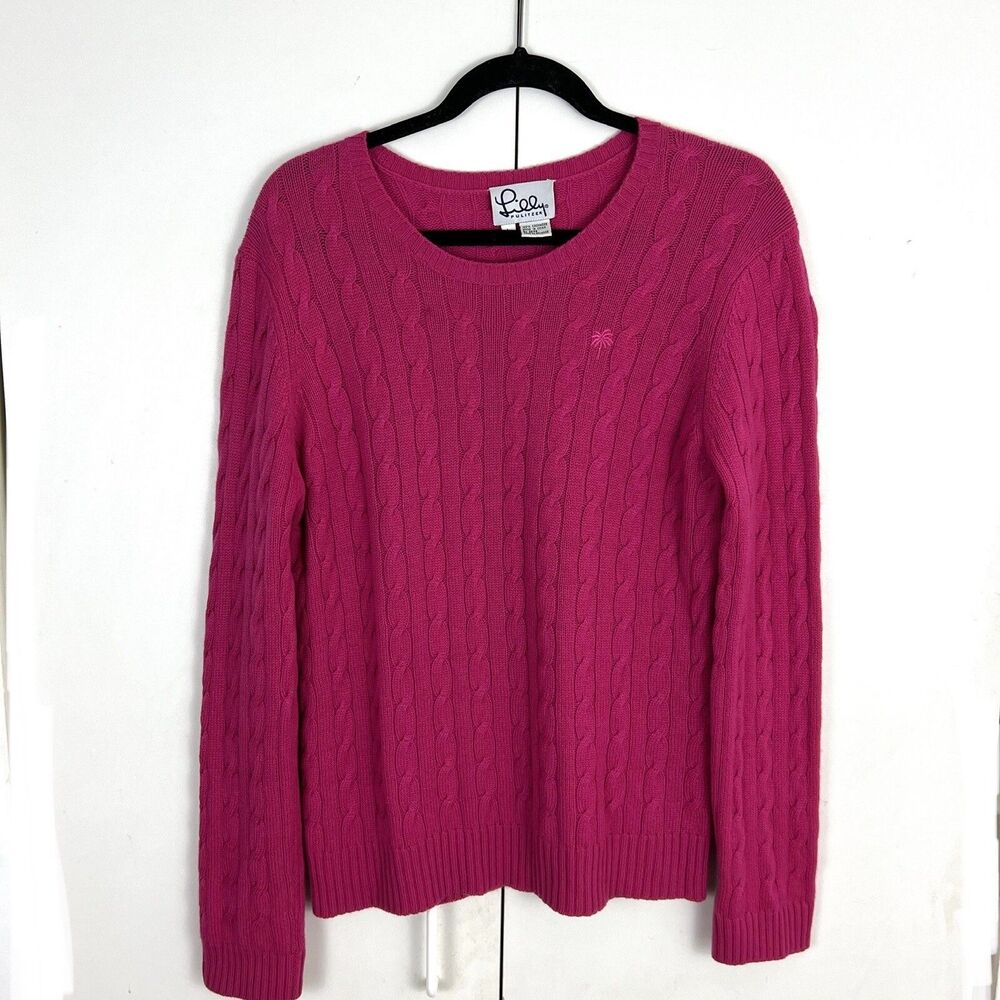 Lilly Pulitzer Vintage Sweater Women's L Pink‎ 100% Cashmere Cable-Knit Pullover